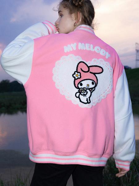 [$96.99]Sanrio Authorized My Melody Pink Polar Fleece Varsity Jacket
